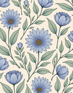 Blue Daisy Floral Pattern Rug