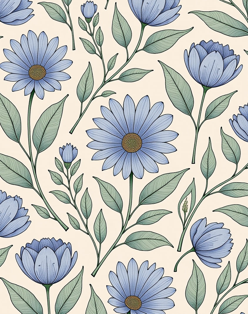 Blue Daisy Floral Pattern Rug