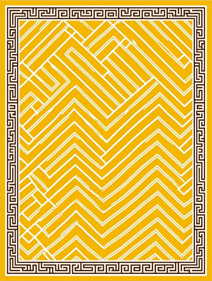 Sunny Yellow Geometric Maze Rug