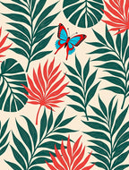 Tropical Leaves and Butterfly Pattern Rug