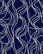 Abstract White Swirls Dark Blue Design Rug