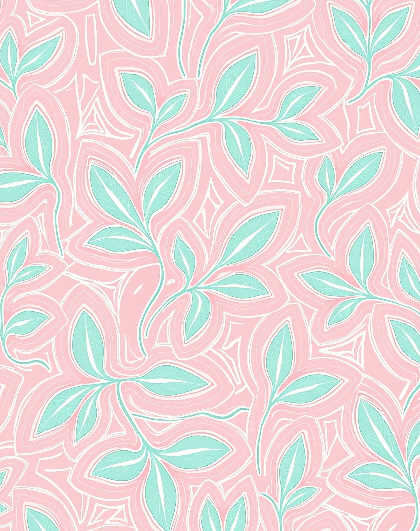 Pink Teal Leafy Abstract Pattern Rug