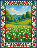 Orchard Border With Hills Landscape Rug