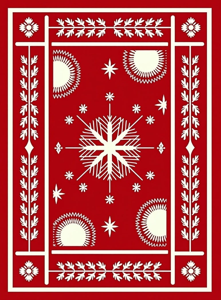 Striking Red Snowflake Festive Pattern Rug