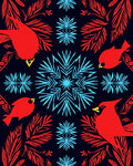 Red Birds and Blue Snowflakes Pattern Rug