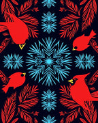 Red Birds and Blue Snowflakes Pattern Rug
