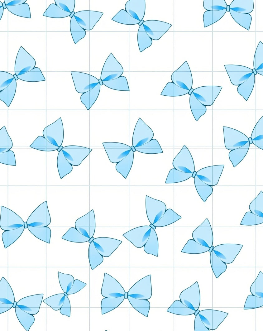 Light Blue Bow Pattern on Grid Rug
