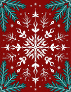 Festive Snowflake Pine Branch Pattern Rug