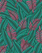 Tropical Teal Pink Palm Leaf Collage Rug