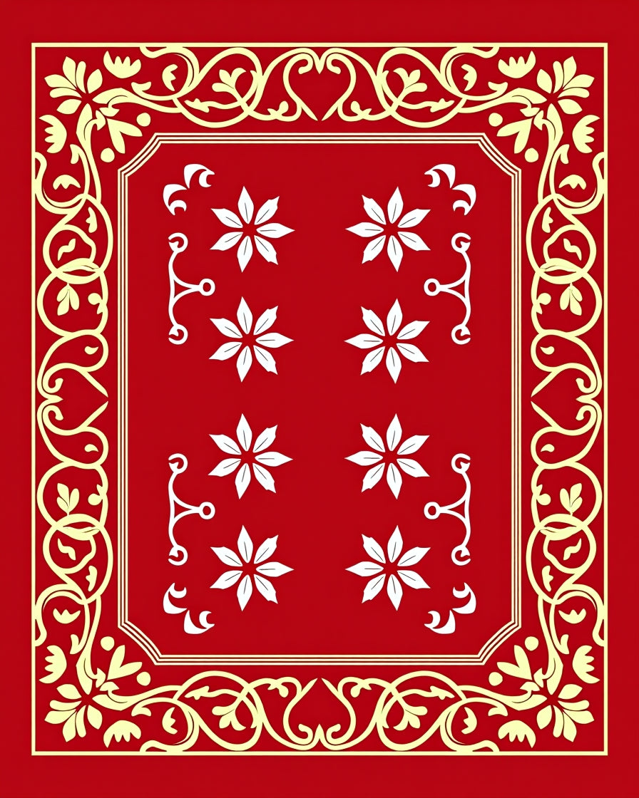 Red Floral Border Design Rug