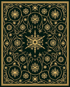 Gold Snowflake Forest Dark Green Rug
