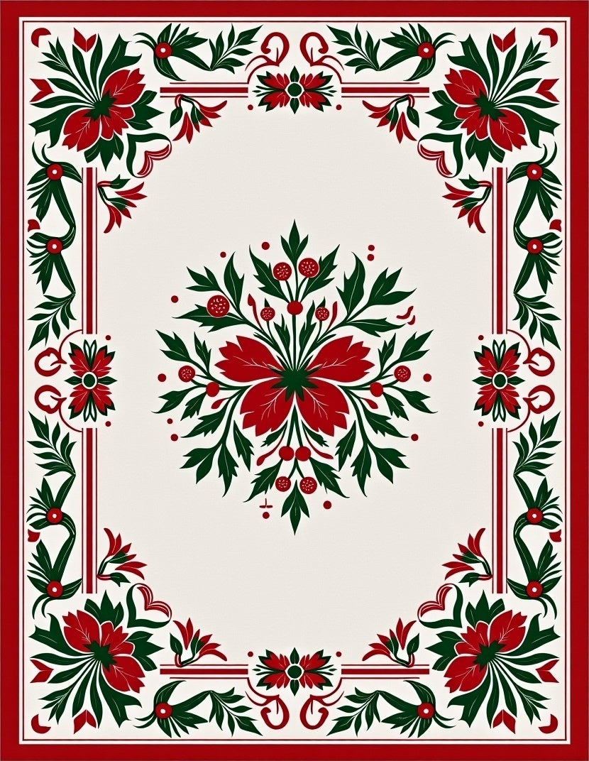 Red Green Floral Patterned Decorative Rug