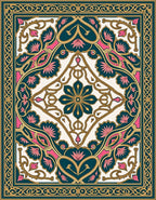 Ornate Teal Pink and Gold Design Rug