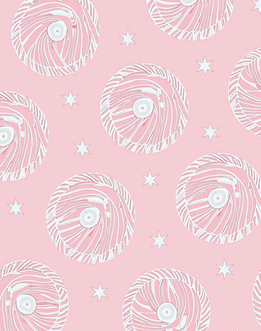 Whimsical Pink Swirl Star Pattern Rug