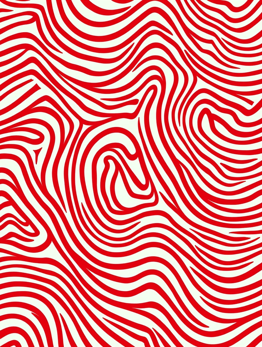 Abstract Red Striped Wavy Pattern Rug