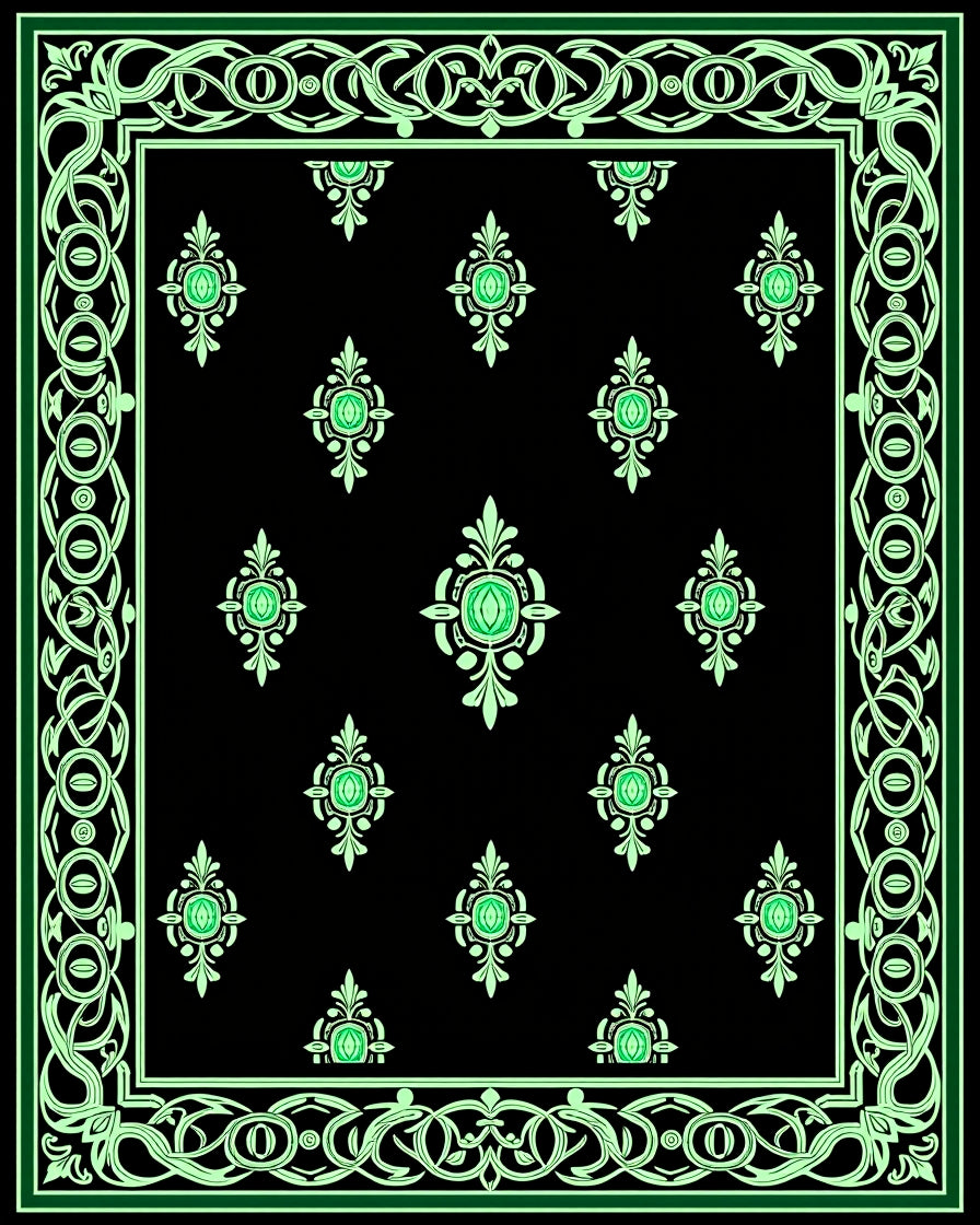 Black Emerald Medallion Floral Border Rug