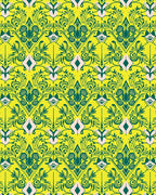 Vibrant Emerald Floral Scroll Pattern Rug