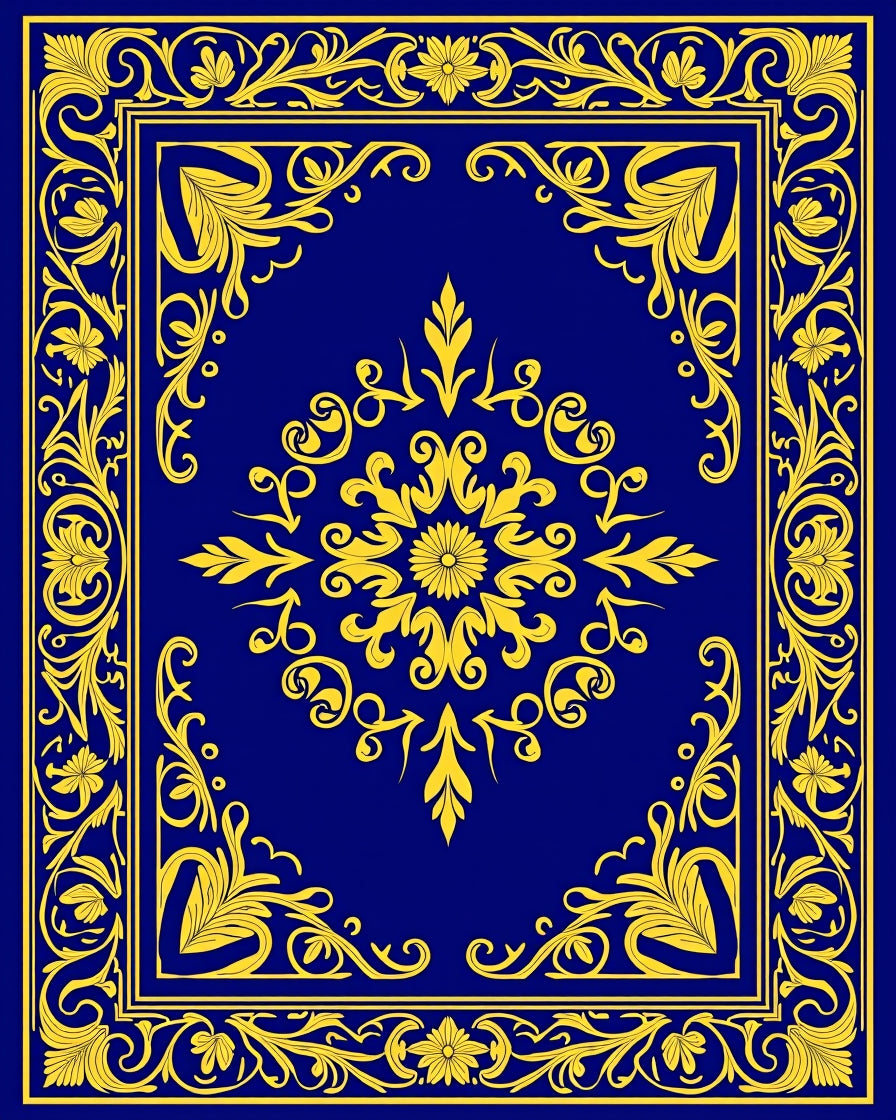 Vibrant Blue Gold Floral Medallion Rug