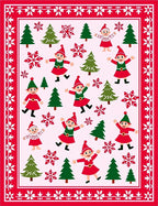 Festive Red Elf Christmas Tree Snowflakes Rug