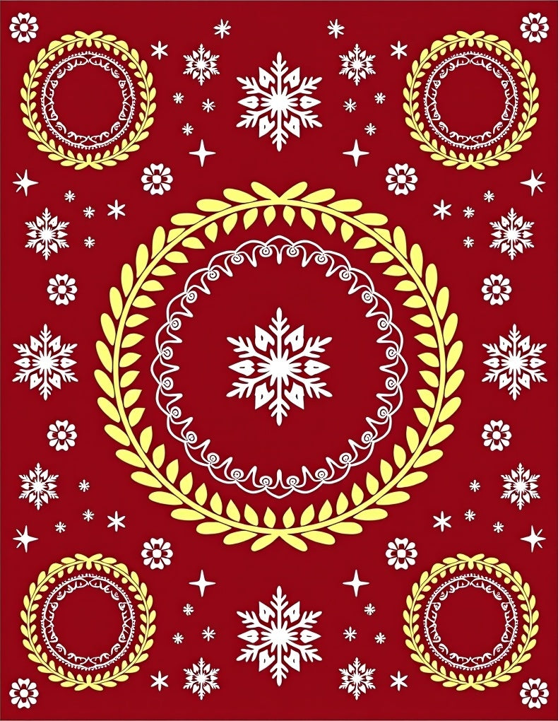 Crimson Festive Snowflake Laurel Design Rug