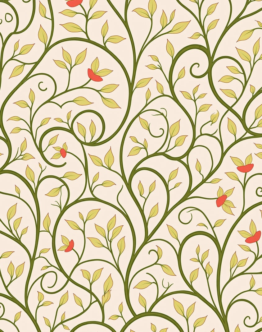 Green Vine And Red Bloom Pattern Rug
