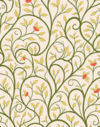 Green Vine And Red Bloom Pattern Rug