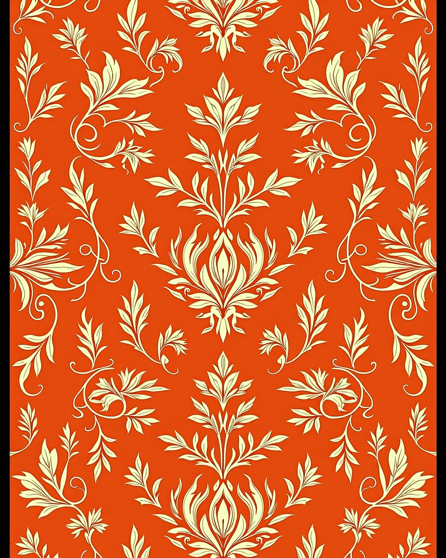 Damask Floral Patterned Orange Rug Design Rug