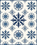 Classic Blue Snowflake Floral Pattern Rug