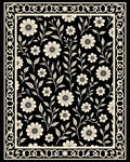 Black Cream Floral Vine Border Rug