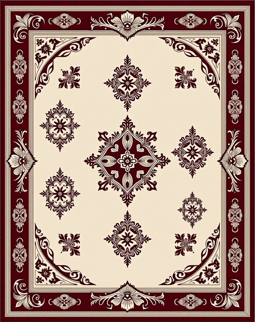 Ornate Floral Medallion Pattern Rug