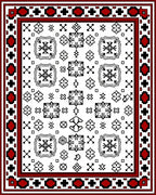 Red Black White Geometric Floral Pattern Rug