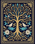 Tree of Life Birds Floral Border Design Rug