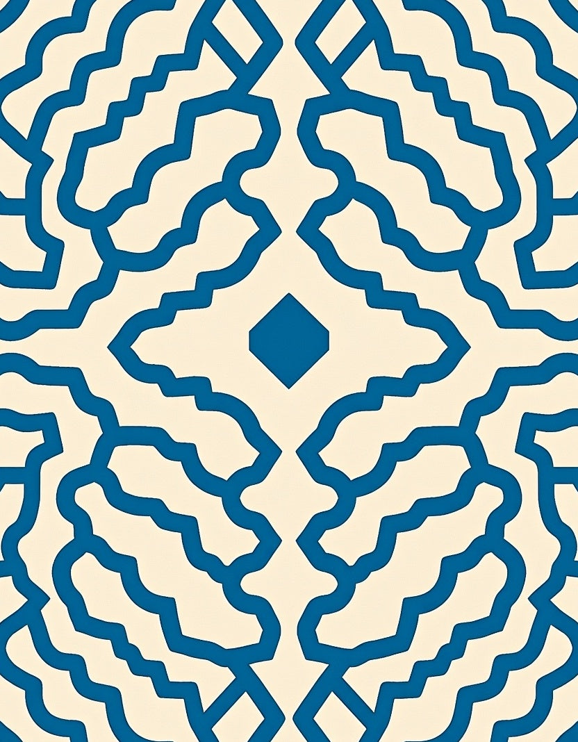 Blue Cream Abstract Lattice Design Rug
