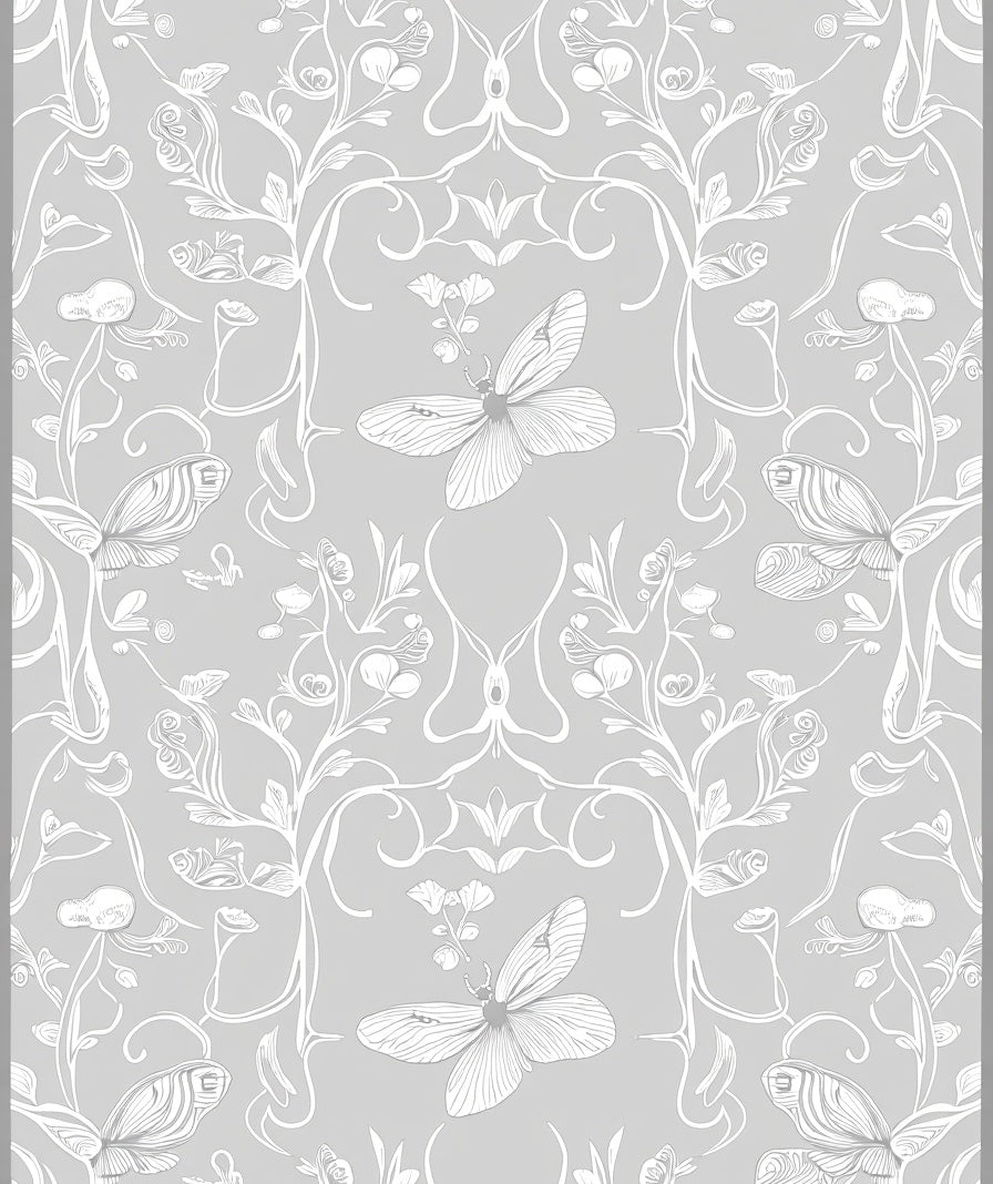 Elegant White Butterfly Nature Pattern Rug