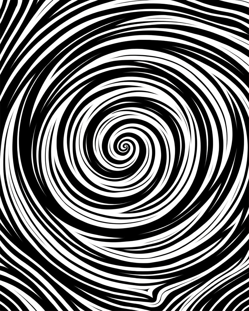 Black White Swirling Lines Rug