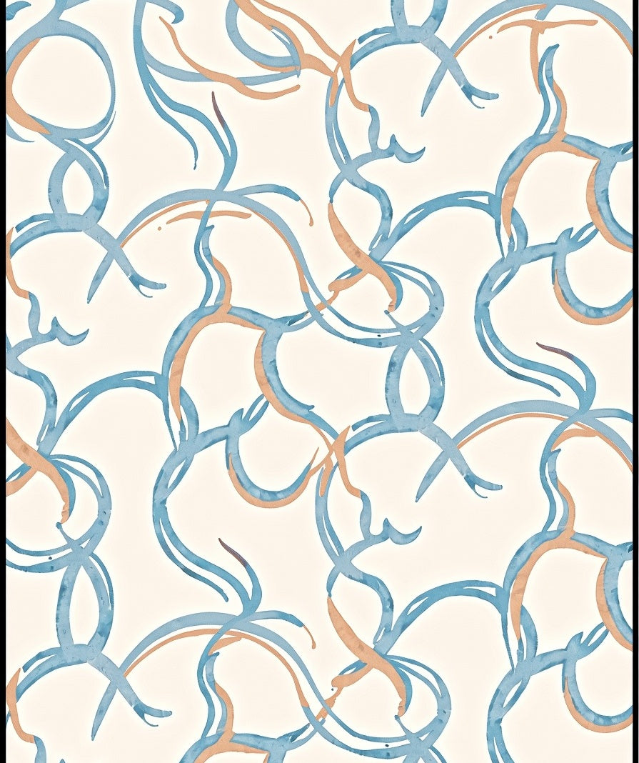 Flowing Blue Orange Curve Pattern Rug