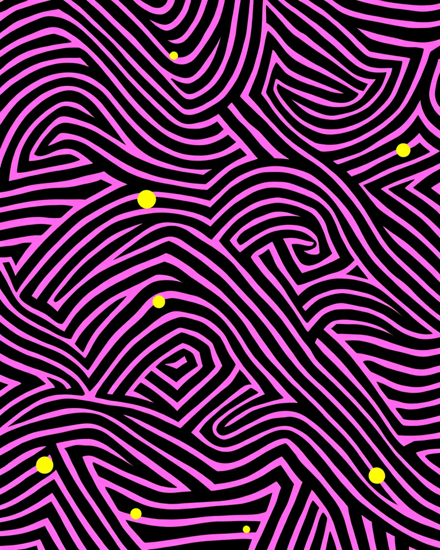 Bold Pink Black Wavy Labyrinth Design Rug