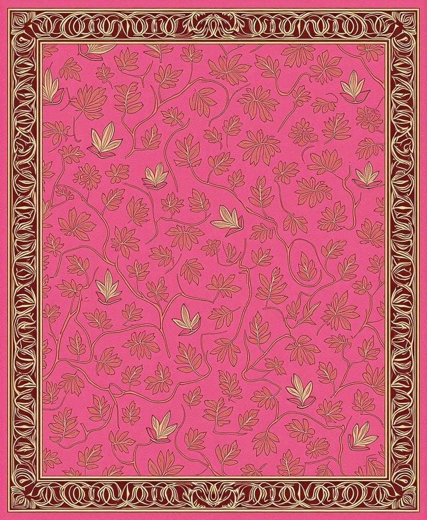 Pink Floral Vines Bordered Rug
