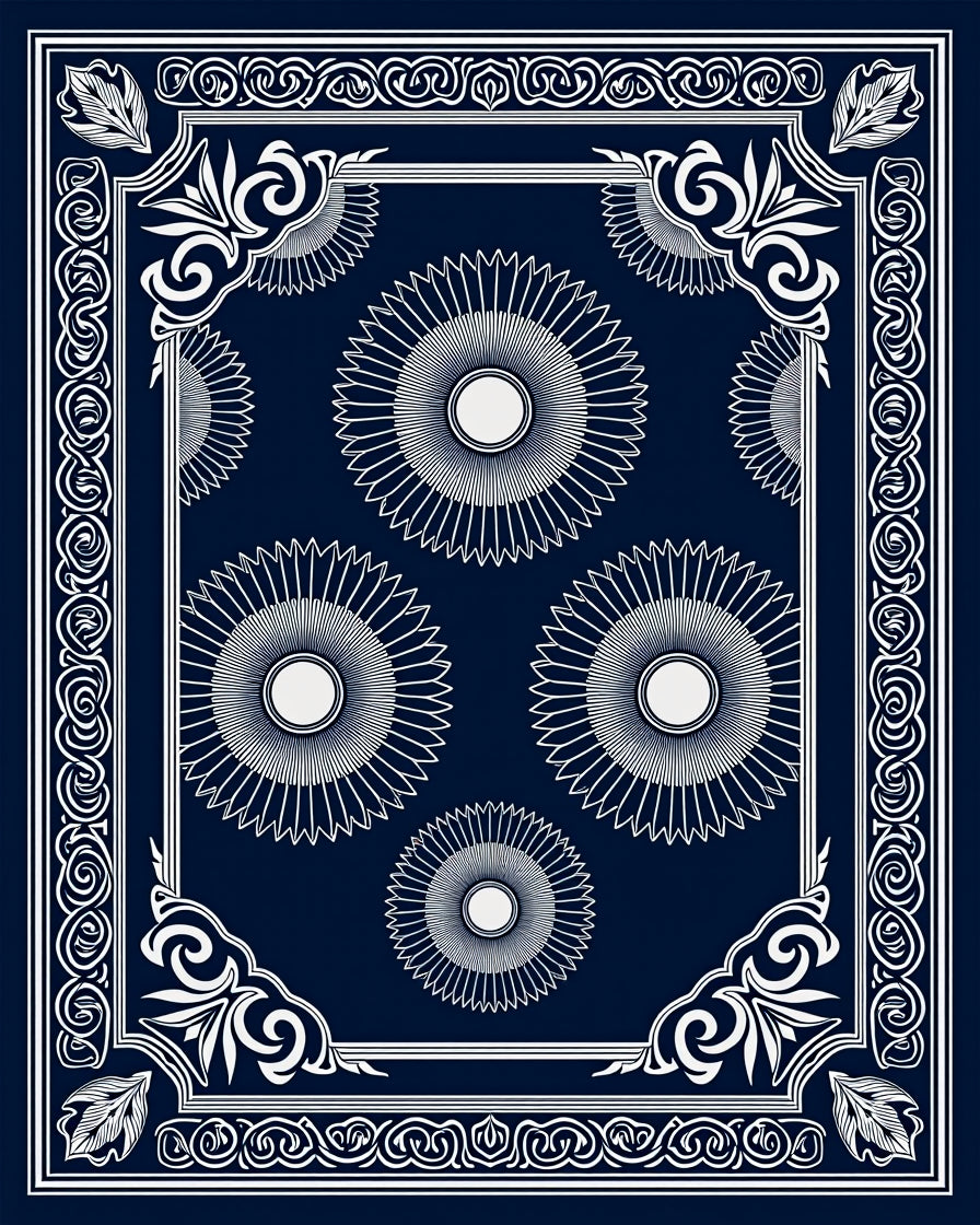 Classic Sunburst Floral Navy Design Rug