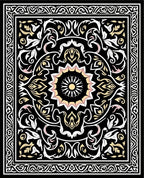 Ornate Floral Mandala Black Gold Rug