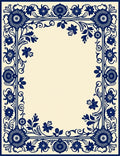 Classic Blue Floral Botanical Border Rug