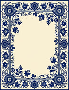 Classic Blue Floral Botanical Border Rug