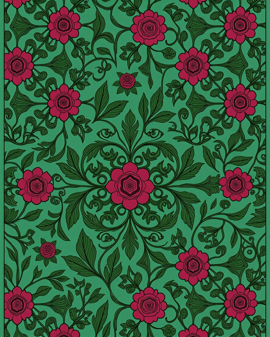 Floral Vines With Red Roses Pattern Rug