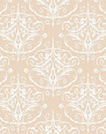 White Filigree Damask On Beige Rug