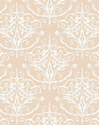 White Filigree Damask On Beige Rug