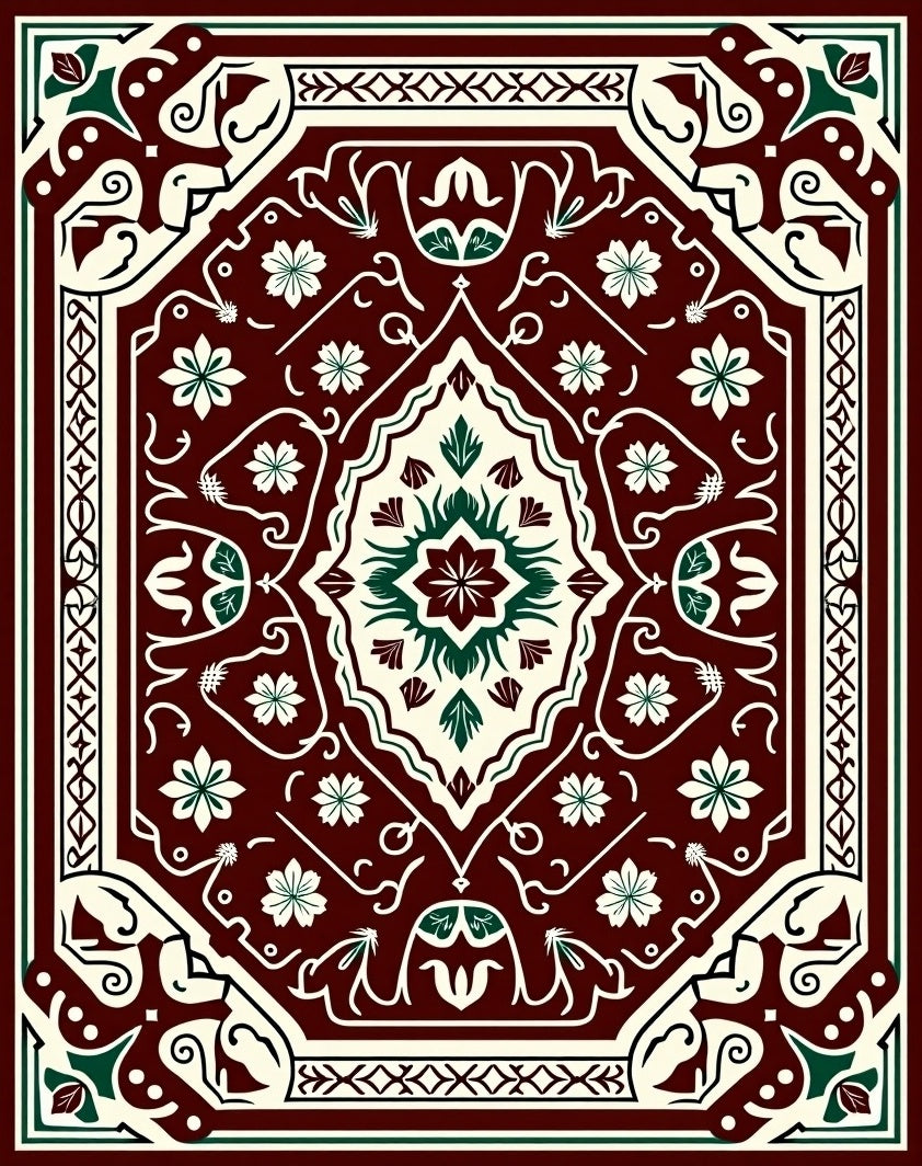 Intricate Floral Crested Geometric Design Rug
