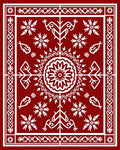 Crimson White Folk Art Mandala Rug