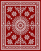 Crimson White Folk Art Mandala Rug