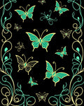 Elegant Teal Gold Butterfly Pattern Rug