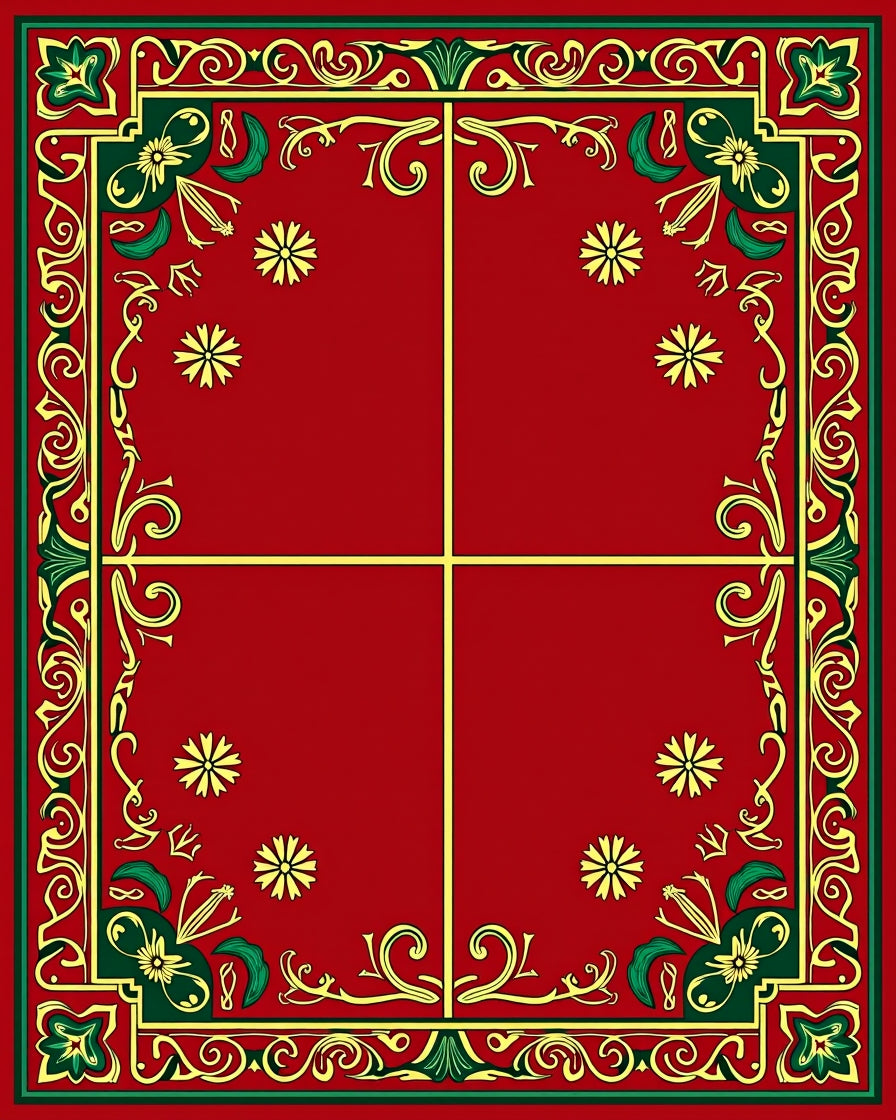 Rich Red Floral Border Pattern Rug
